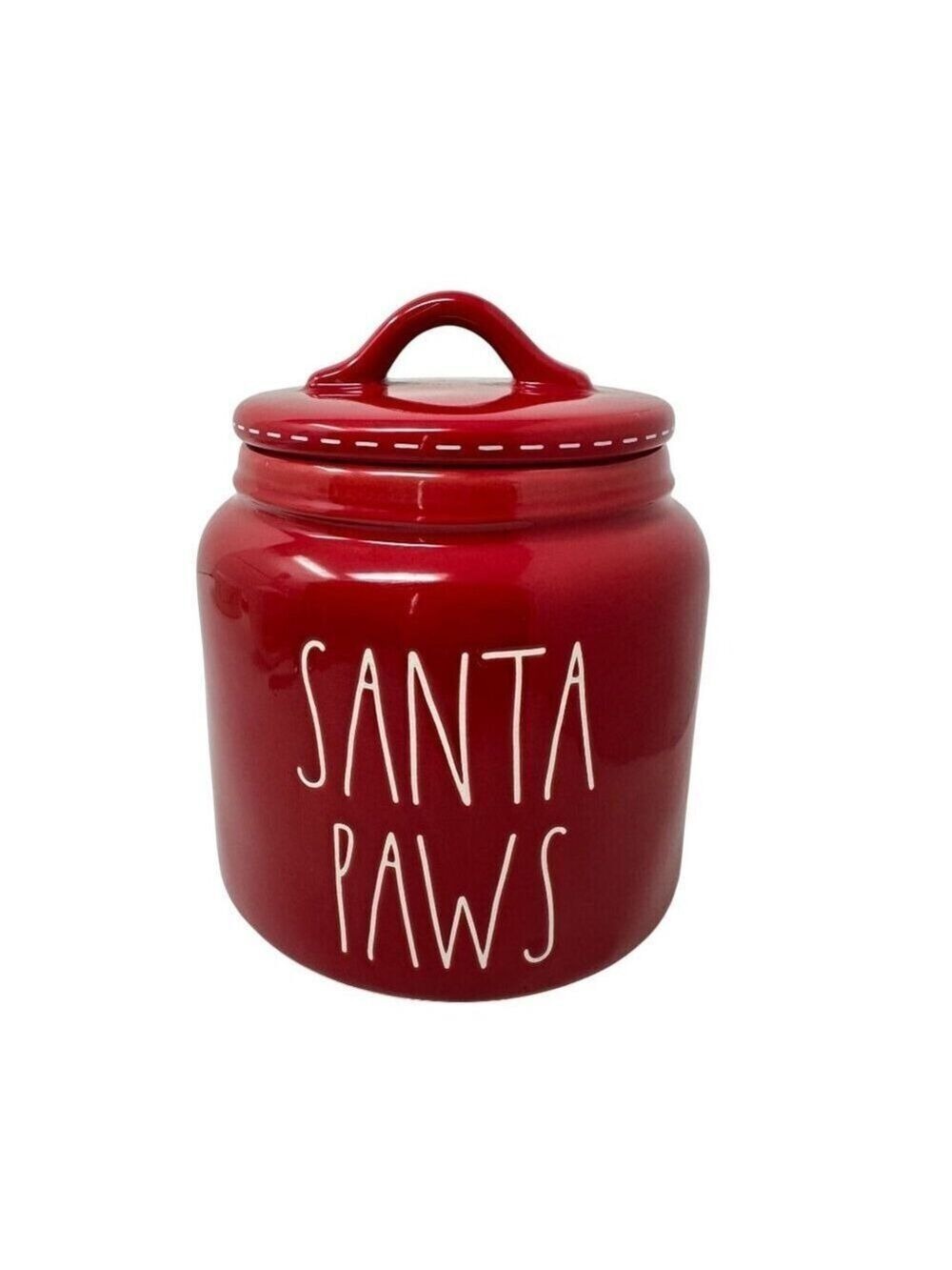 Rae Dunn Red Santa Paws Ceramic Treat Jar Canister Christmas Themed Pet Storage